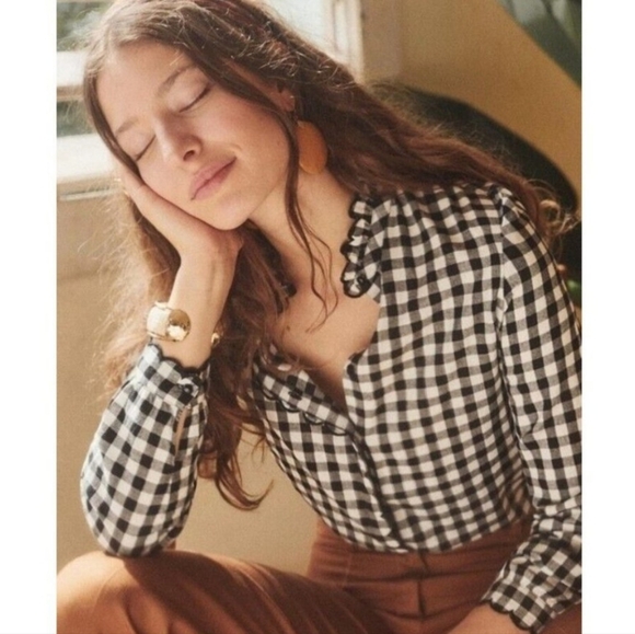 Sezane Black and White Louise Gingham Button Down Shirt - Picture 3 of 7